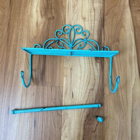 Vintage Rustic Turquoise Iron Metal Hanging Vanity Craf Room Bathroom Organizer - Picture 4 of 6